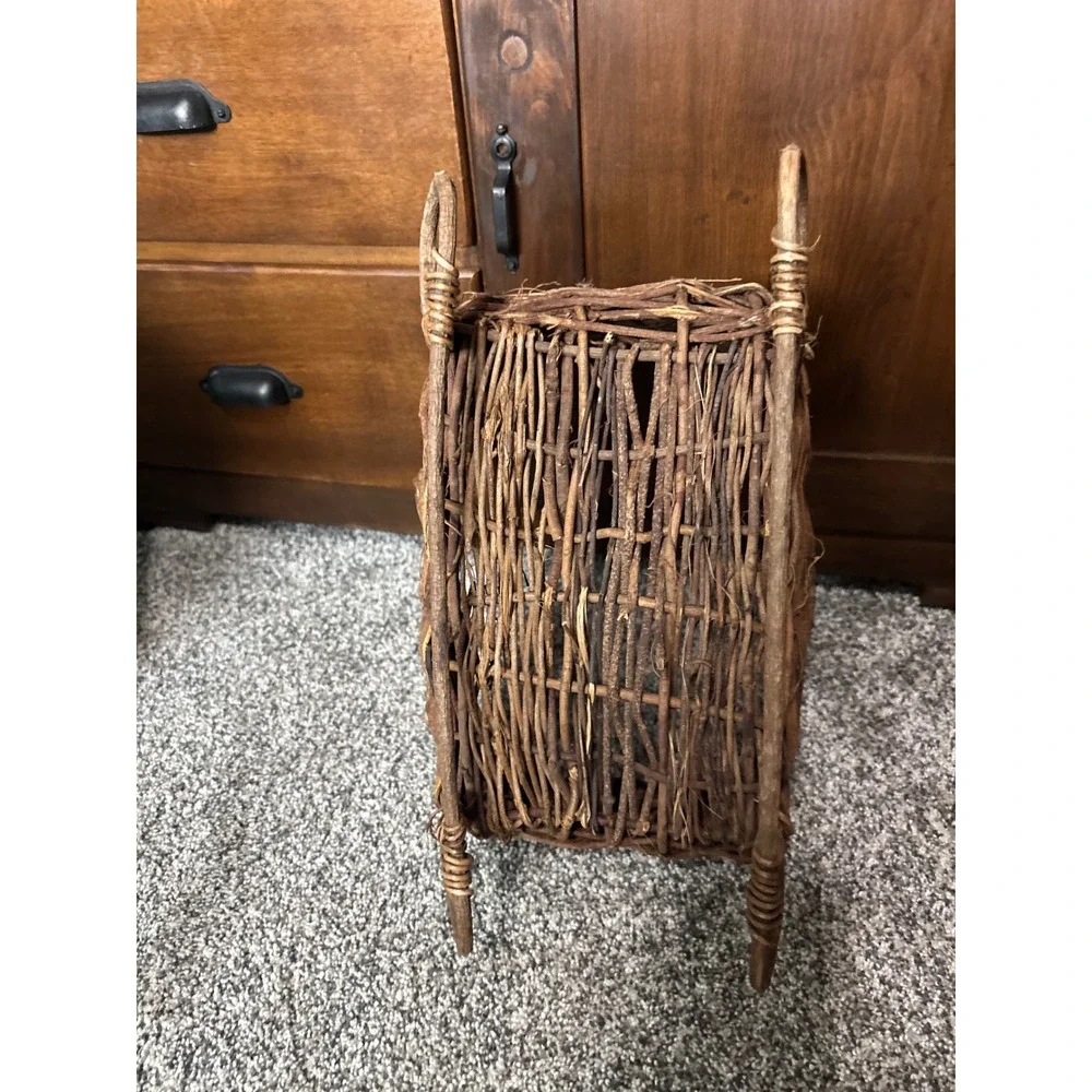 Rustic Grapevine Wicker Sleigh Basket Christmas Decor Twig Wood Centerpiece 13in